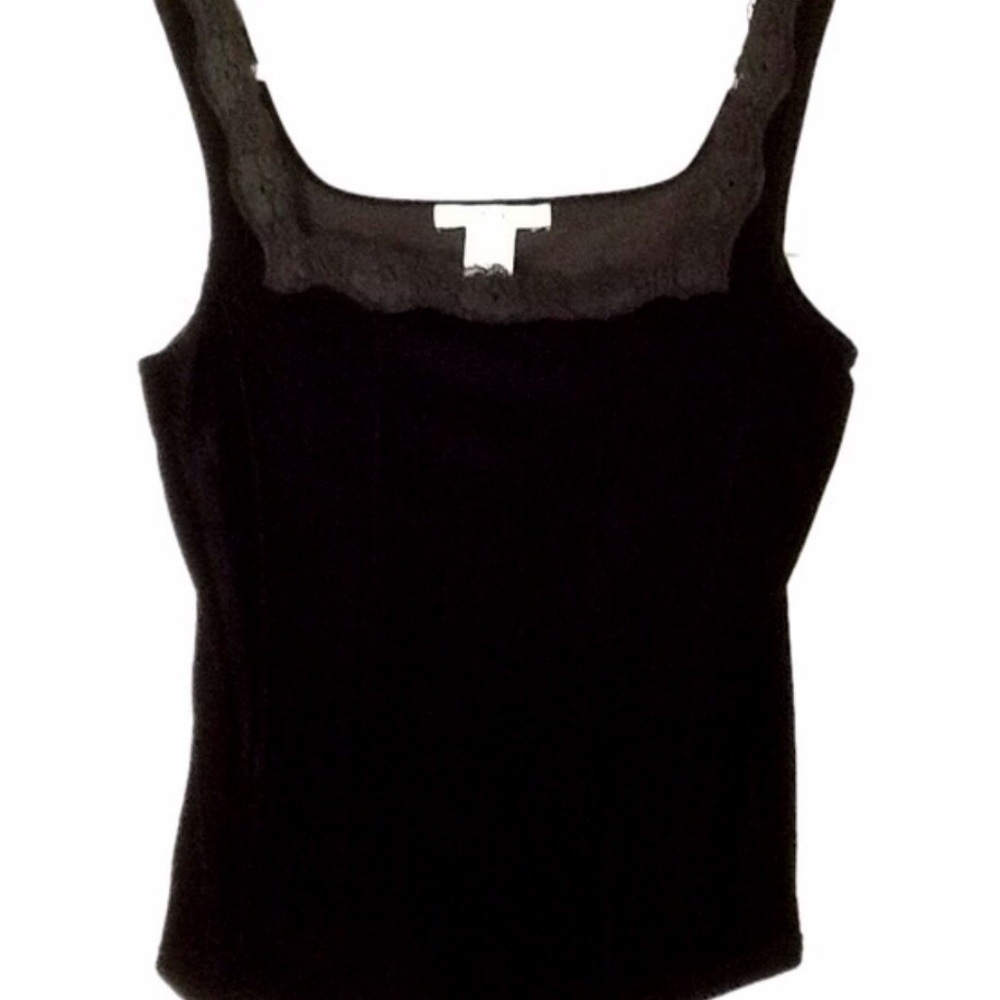 Cabi Black Velvet and Lace Tank